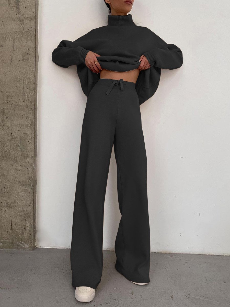 Women's Sets High Neck Long Sleeve Top & Wide-Leg Pants Two-Piece Suit - Sets - Instastyled | Online Fashion Free Shipping Clothing, Dresses, Tops, Shoes - 29/12/2021 - 40-50 - Bottoms