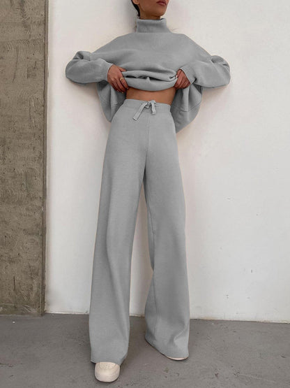 Women's Sets High Neck Long Sleeve Top & Wide-Leg Pants Two-Piece Suit - Sets - Instastyled | Online Fashion Free Shipping Clothing, Dresses, Tops, Shoes - 29/12/2021 - 40-50 - Bottoms