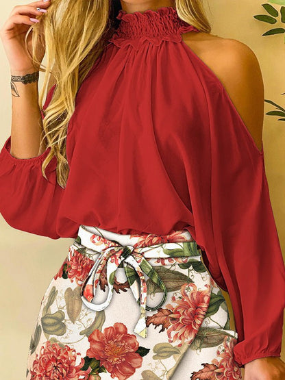 Women's Sets High Neck Off Shoulder Shirt & Print Skirt Two Piece Set - Sets - Instastyled | Online Fashion Free Shipping Clothing, Dresses, Tops, Shoes - 17/09/2022 - 40-50 - bottoms