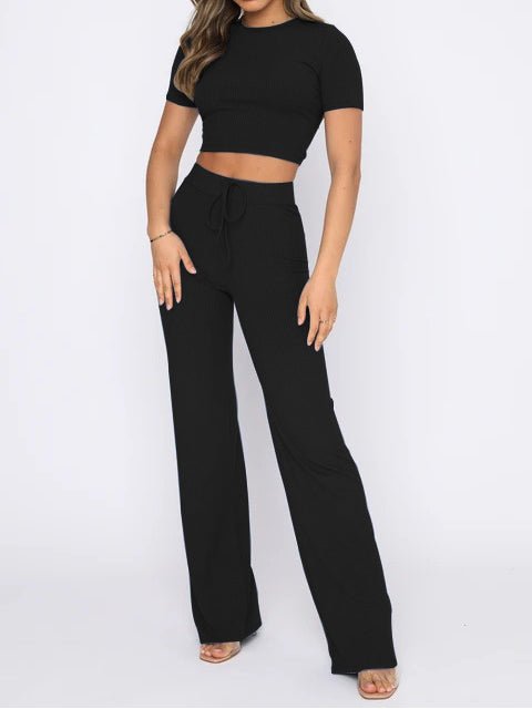 Women's Sets High Stretch Short Sleeve & Wide Leg Pants Two Piece Set - Sets - Instastyled | Online Fashion Free Shipping Clothing, Dresses, Tops, Shoes - 24/04/2022 - Bottoms - Color_Apricot