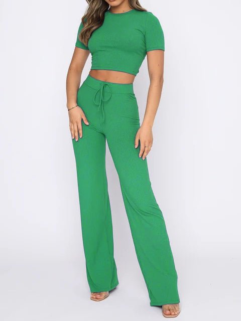 Women's Sets High Stretch Short Sleeve & Wide Leg Pants Two Piece Set - Sets - Instastyled | Online Fashion Free Shipping Clothing, Dresses, Tops, Shoes - 24/04/2022 - Bottoms - Color_Apricot