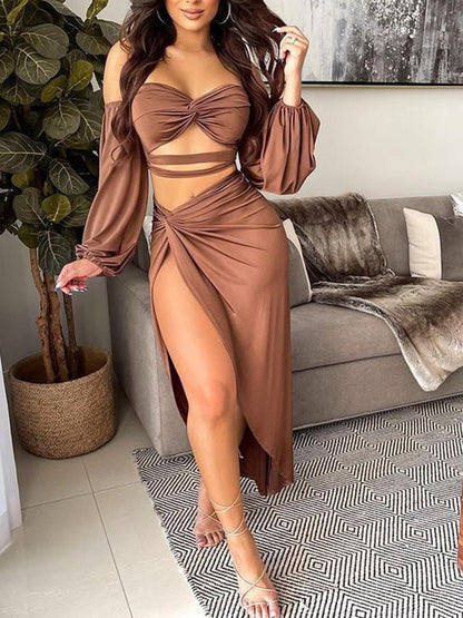 Women's Sets Hollow Crop Top & Slit Skirt Two-Piece Set - Sets - Instastyled | Online Fashion Free Shipping Clothing, Dresses, Tops, Shoes - 09/07/2022 - 30-40 - Bottoms