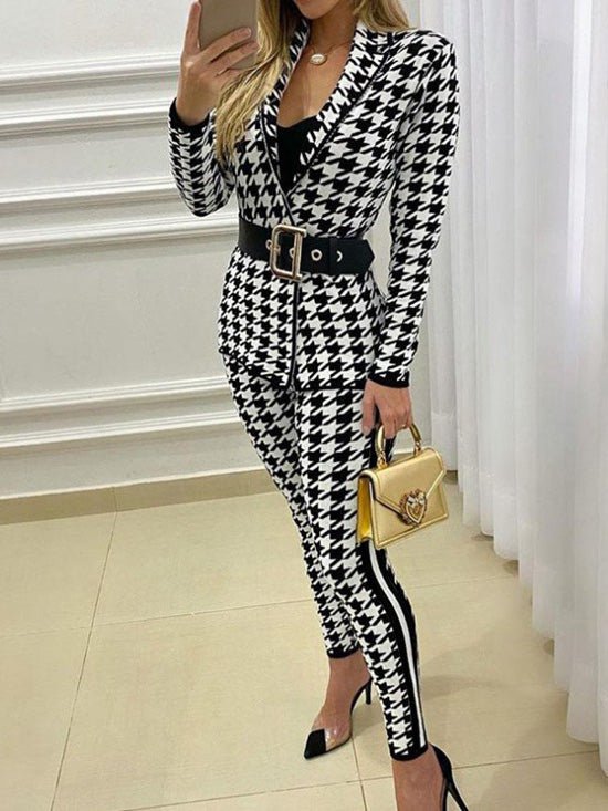 Women's Sets Houndstooth Print Jacket & Pants Two-Piece Set - Sets - Instastyled | Online Fashion Free Shipping Clothing, Dresses, Tops, Shoes - 09/03/2022 - Bottoms - color-black