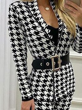 Women's Sets Houndstooth Print Jacket & Pants Two-Piece Set - Sets - Instastyled | Online Fashion Free Shipping Clothing, Dresses, Tops, Shoes - 09/03/2022 - Bottoms - color-black