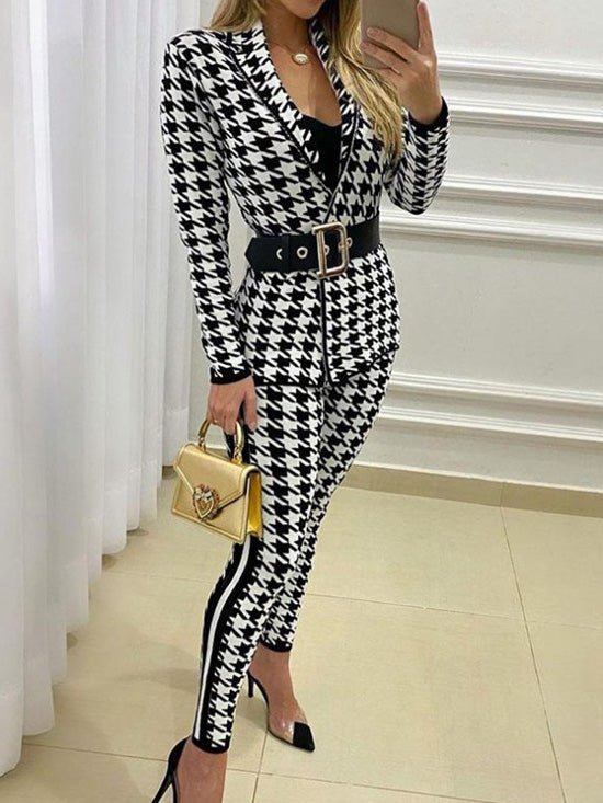 Women's Sets Houndstooth Print Jacket & Pants Two-Piece Set - Sets - Instastyled | Online Fashion Free Shipping Clothing, Dresses, Tops, Shoes - 09/03/2022 - Bottoms - color-black