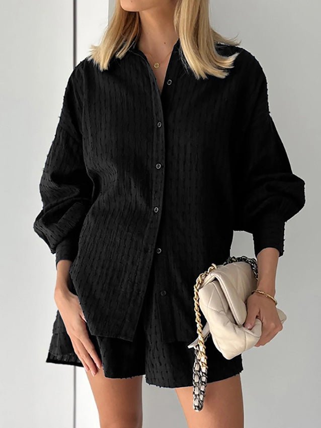 Women's Sets Jacquard Long Sleeve Shirt & Shorts Two Piece Set - Sets - Instastyled | Online Fashion Free Shipping Clothing, Dresses, Tops, Shoes - 25/05/2022 - Bottoms - color-black