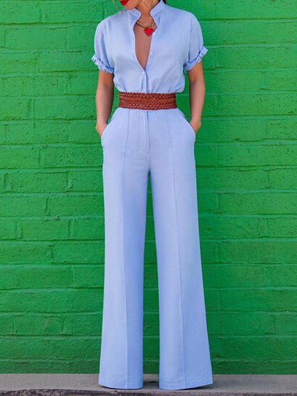 Women's Sets Lapel Button Top & Trousers Two-Piece Set - Sets - Instastyled | Online Fashion Free Shipping Clothing, Dresses, Tops, Shoes - 24/07/2022 - 40-50 - bottoms