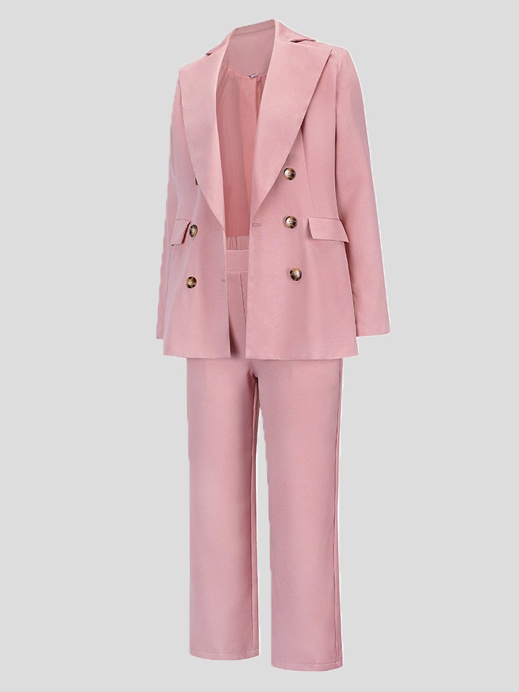 Women's Sets Lapel Double-Breasted Blazer& Trousers Two-Piece Suit - Sets - Instastyled | Online Fashion Free Shipping Clothing, Dresses, Tops, Shoes - 18/12/2021 - Bottoms - Color_Apricot