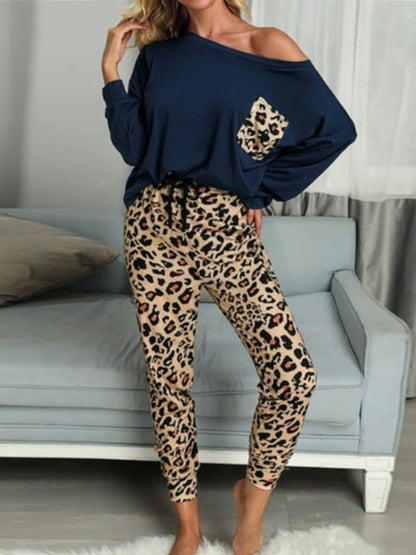 Women's Sets Leopard Print Pocket T-Shirt & Pants Two-Piece Set - Sets - Instastyled | Online Fashion Free Shipping Clothing, Dresses, Tops, Shoes - 13/08/2022 - Bottoms - Color_Black