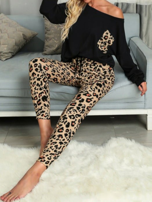 Women's Sets Leopard Print Pocket T-Shirt & Pants Two-Piece Set - Sets - Instastyled | Online Fashion Free Shipping Clothing, Dresses, Tops, Shoes - 13/08/2022 - Bottoms - Color_Black