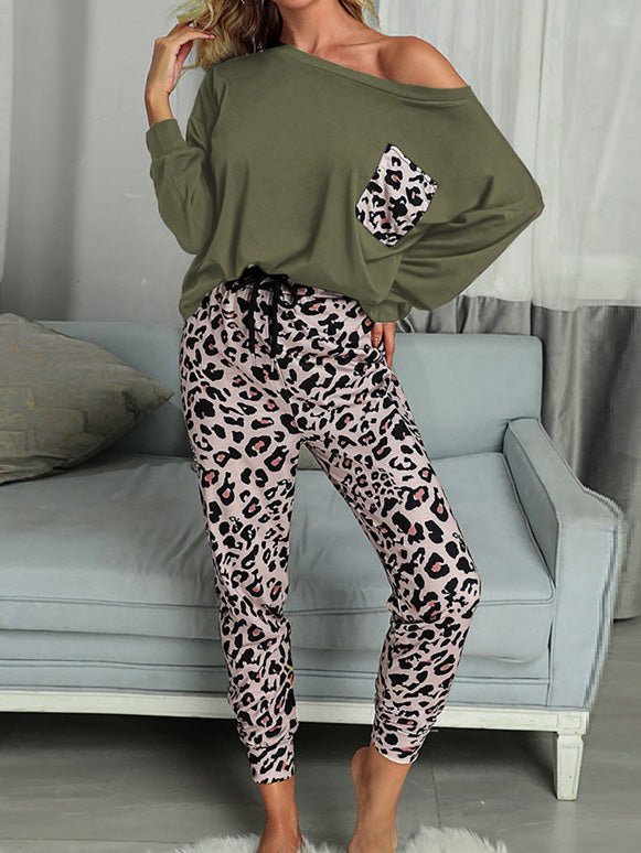 Women's Sets Leopard Print Pocket T-Shirt & Pants Two-Piece Set - Sets - Instastyled | Online Fashion Free Shipping Clothing, Dresses, Tops, Shoes - 13/08/2022 - Bottoms - Color_Black