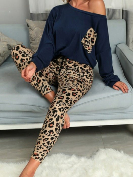 Women's Sets Leopard Print Pocket T-Shirt & Pants Two-Piece Set - Sets - Instastyled | Online Fashion Free Shipping Clothing, Dresses, Tops, Shoes - 13/08/2022 - Bottoms - Color_Black