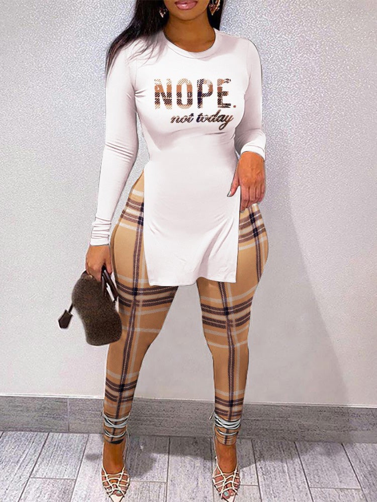 Women's Sets Letter Print Split Long Sleeve Top & Trousers Two-Piece Suit - Sets - Instastyled | Online Fashion Free Shipping Clothing, Dresses, Tops, Shoes - 04/01/2022 - 30-40 - Bottoms