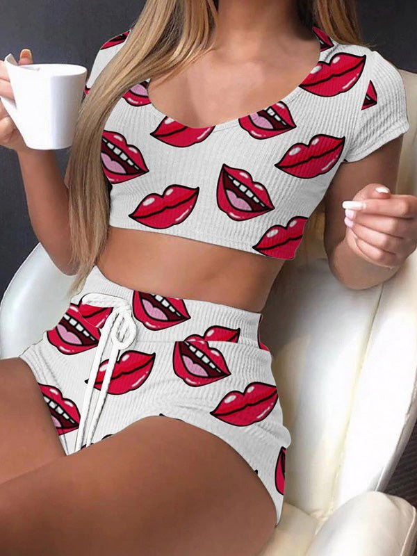 Women's Sets Lip Print Crop Top & Shorts Two-Piece Set - Sets - Instastyled | Online Fashion Free Shipping Clothing, Dresses, Tops, Shoes - 10-20 - 25/03/2022 - Bottoms