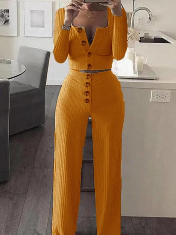 Women's Sets Long Sleeve Cardigan Slim Buttoned Casual Two-Piece Suit - Sets - INS | Online Fashion Free Shipping Clothing, Dresses, Tops, Shoes - 20-30 - 21/08/2021 - Bottom