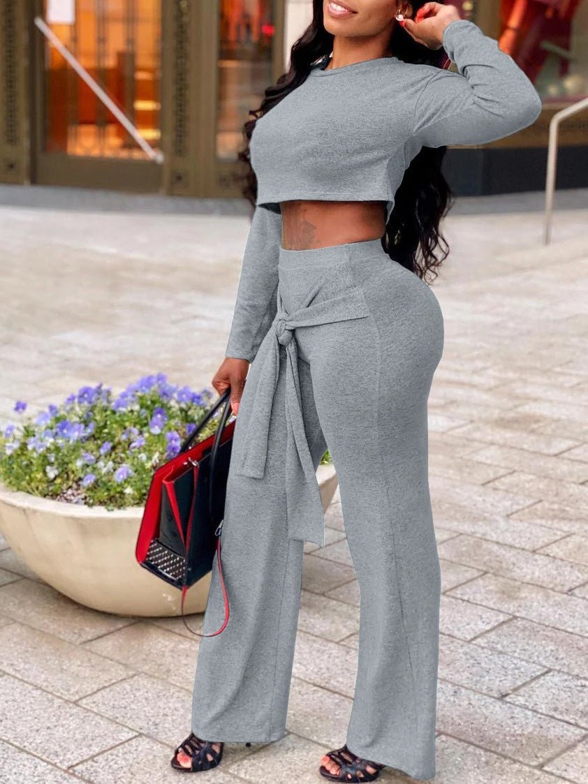 Women's Sets Long-Sleeve Crop Top & Lace-Up Pants Two-Piece Set - Sets - Instastyled | Online Fashion Free Shipping Clothing, Dresses, Tops, Shoes - 11/08/2022 - 30-40 - bottoms