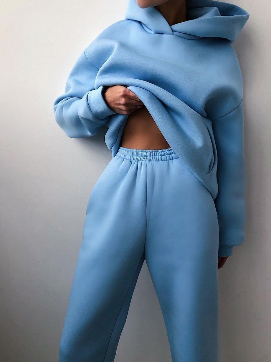 Women's Sets Long Sleeve Hoodie & Trousers Solid Two-Piece Suit - Sets - INS | Online Fashion Free Shipping Clothing, Dresses, Tops, Shoes - 21/08/2021 - 30-40 - Bottom