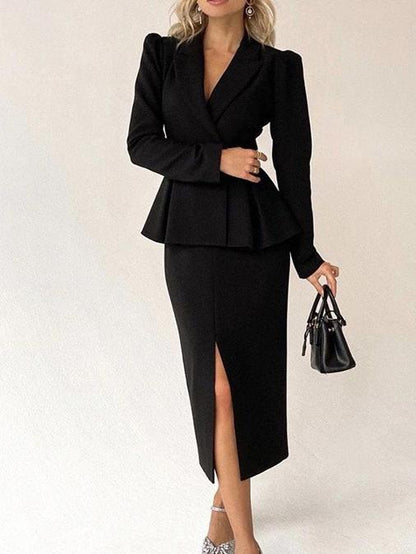 Women's Sets Long Sleeve Jacket & Split Skirt Two-Piece Suit - Sets - INS | Online Fashion Free Shipping Clothing, Dresses, Tops, Shoes - 02/11/2021 - 30-40 - Bottoms