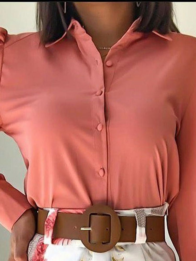 Women's Sets Long Sleeve Lapel Shirt Belt Print Shorts Two Piece Set - Sets - Instastyled | Online Fashion Free Shipping Clothing, Dresses, Tops, Shoes - 24/02/2022 - Bottoms - color-pink