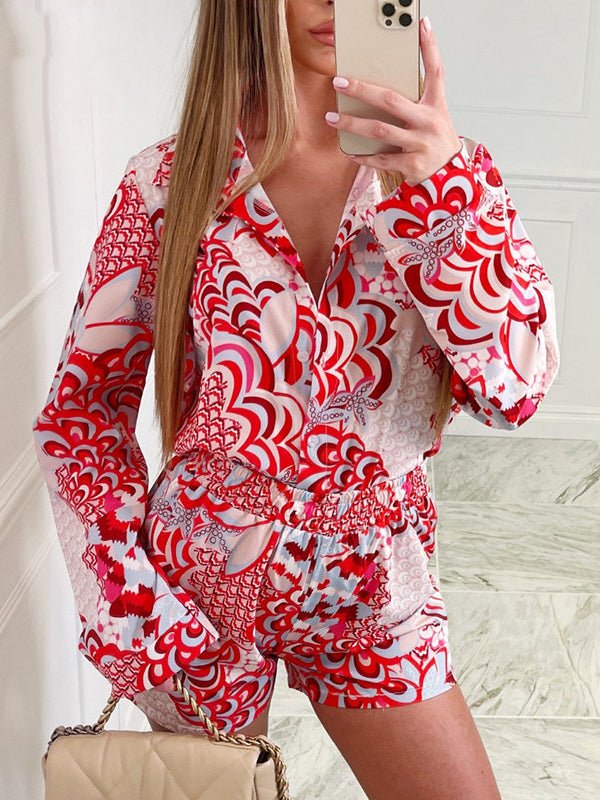 Women's Sets Long Sleeve Shirt Shorts Bandana Three Piece Set - Sets - Instastyled | Online Fashion Free Shipping Clothing, Dresses, Tops, Shoes - 07/02/2022 - 40-50 - Bottoms