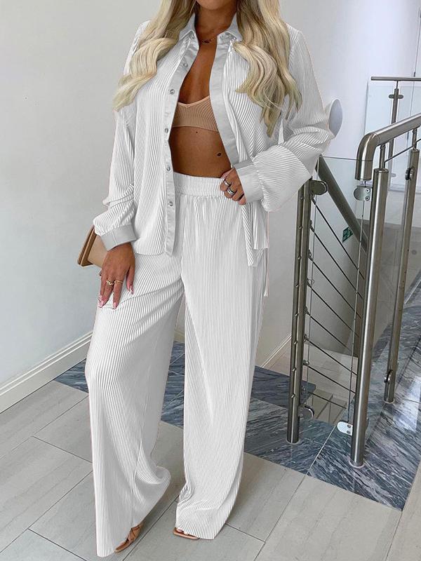 Women's Sets Long Sleeve Shirt & Wide-Leg Pants Two-Piece Suit - Sets - INS | Online Fashion Free Shipping Clothing, Dresses, Tops, Shoes - 22/11/2021 - 40-50 - Bottoms