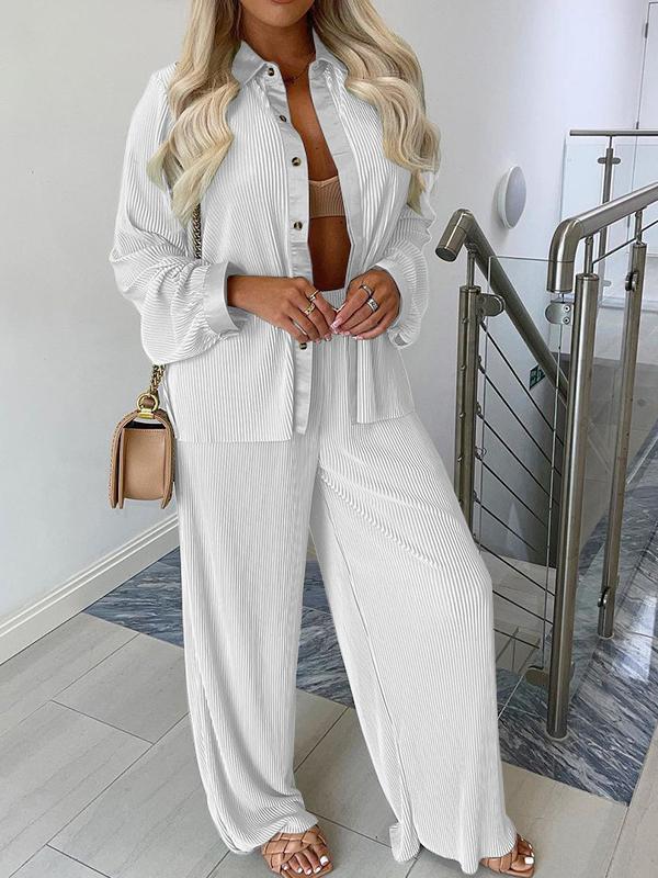 Women's Sets Long Sleeve Shirt & Wide-Leg Pants Two-Piece Suit - Sets - INS | Online Fashion Free Shipping Clothing, Dresses, Tops, Shoes - 22/11/2021 - 40-50 - Bottoms