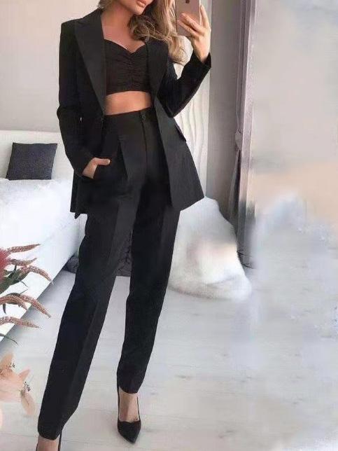 Women's Sets Long Sleeve Small Suit Loose Solid Three-Piece Suit - Sets - INS | Online Fashion Free Shipping Clothing, Dresses, Tops, Shoes - 23/09/2021 - Bottom - color-black