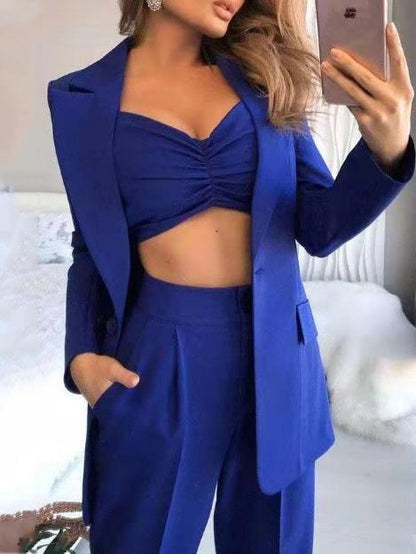 Women's Sets Long Sleeve Small Suit Loose Solid Three-Piece Suit - Sets - INS | Online Fashion Free Shipping Clothing, Dresses, Tops, Shoes - 23/09/2021 - Bottom - color-black