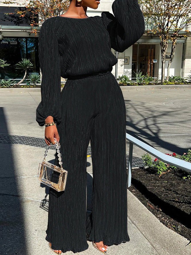 Women's Sets Loose Pleated Long Sleeve Top & Wide Leg Pants Two Piece Set - Sets - Instastyled | Online Fashion Free Shipping Clothing, Dresses, Tops, Shoes - 04/08/2022 - Bottoms - Color_Apricot