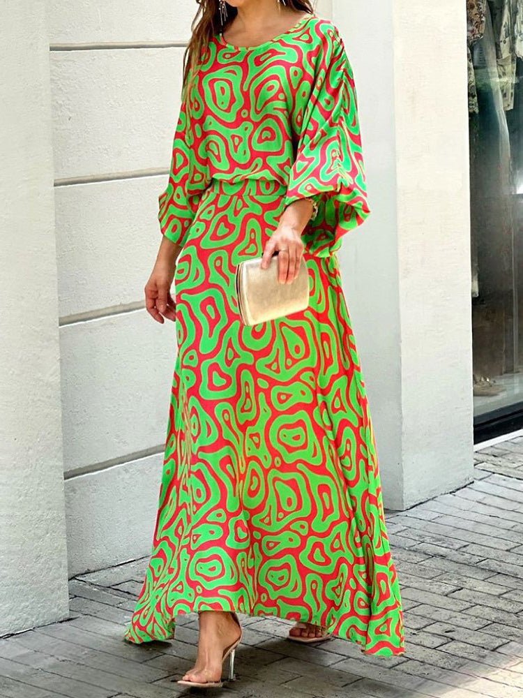 Women's Sets Loose Print Long Sleeve Top & High Waist Skirt Two Piece Set - Sets - Instastyled | Online Fashion Free Shipping Clothing, Dresses, Tops, Shoes - 21/06/2022 - Bottoms - color-army_green