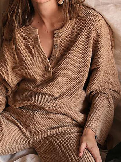Women's Sets Loose Retro Long Sleeve Knitted Two-Piece Suit - Sets - INS | Online Fashion Free Shipping Clothing, Dresses, Tops, Shoes - 22/11/2021 - 40-50 - Bottoms