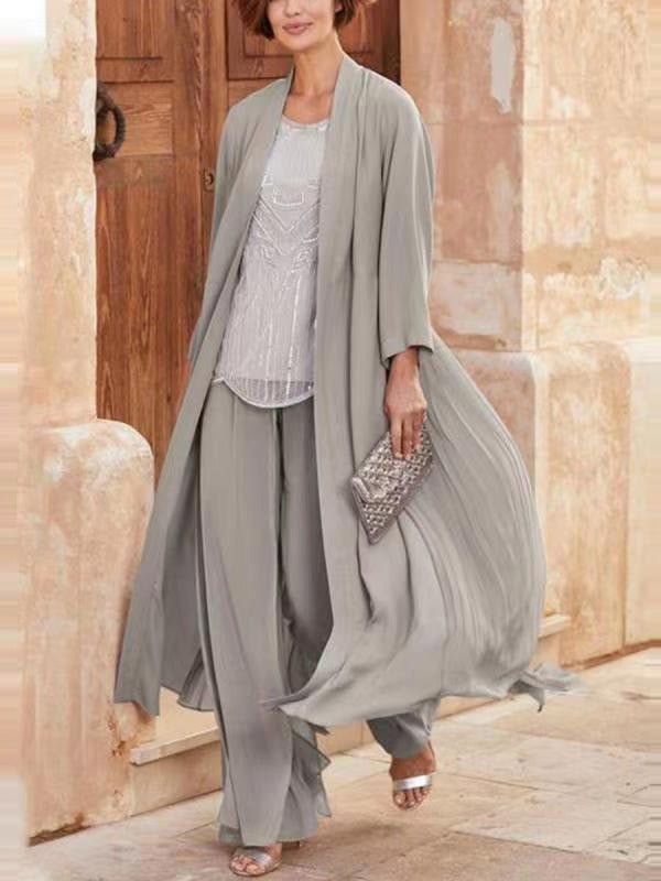 Women's Sets Loose Solid Long Cardigan & Trousers Two-Piece Set - Sets - Instastyled | Online Fashion Free Shipping Clothing, Dresses, Tops, Shoes - 10/08/2022 - Bottoms - Color_Gray