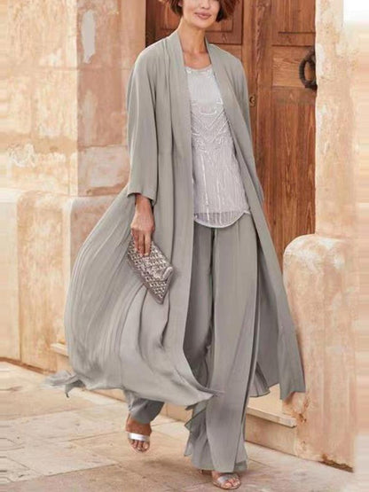 Women's Sets Loose Solid Long Cardigan & Trousers Two-Piece Set - Sets - Instastyled | Online Fashion Free Shipping Clothing, Dresses, Tops, Shoes - 10/08/2022 - Bottoms - Color_Gray