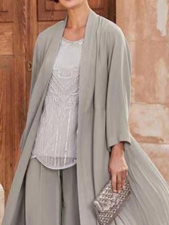 Women's Sets Loose Solid Long Cardigan & Trousers Two-Piece Set - Sets - Instastyled | Online Fashion Free Shipping Clothing, Dresses, Tops, Shoes - 10/08/2022 - Bottoms - Color_Gray