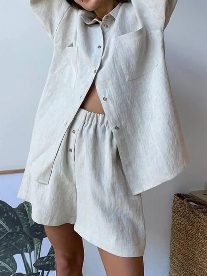 Women's Sets Loose Solid Long Sleeve Shirt & Shorts Two-Piece Set - Sets - Instastyled | Online Fashion Free Shipping Clothing, Dresses, Tops, Shoes - 02/08/2022 - 40-50 - bottoms