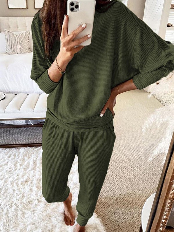 Women's Sets Loose Solid Long Sleeve Top & Pants Two Piece Set - Sets - Instastyled | Online Fashion Free Shipping Clothing, Dresses, Tops, Shoes - 19/09/2022 - Bottoms - Color_Black