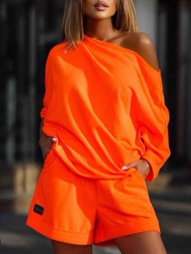 Women's Sets Off Shoulder Long Sleeve T-Shirts & Shorts Two-Piece Set - Sets - Instastyled | Online Fashion Free Shipping Clothing, Dresses, Tops, Shoes - 07/05/2022 - 40-50 - Bottoms