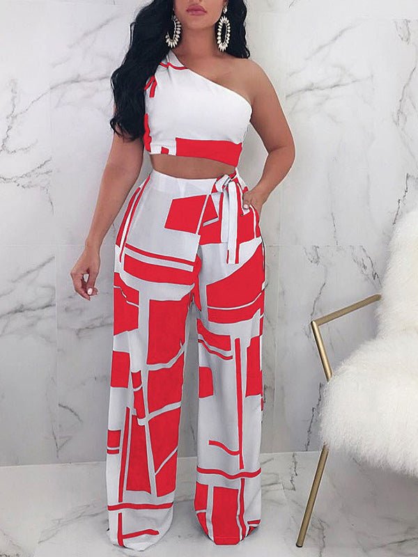 Women's Sets One Shoulder Crop Top & Printed Wide Leg Pants Two Piece Set - Sets - Instastyled | Online Fashion Free Shipping Clothing, Dresses, Tops, Shoes - 16/07/2022 - 30-40 - bottoms