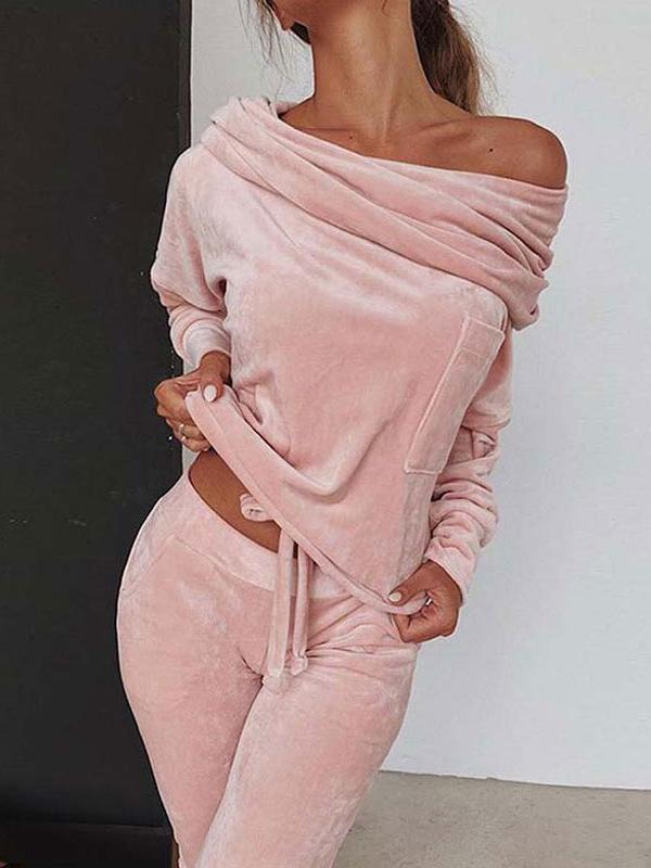 Women's Sets One-Shoulder Long Sleeve Top And Trousers Casual Two-Piece Suit - Sets - INS | Online Fashion Free Shipping Clothing, Dresses, Tops, Shoes - 21/08/2021 - 30-40 - Bottom