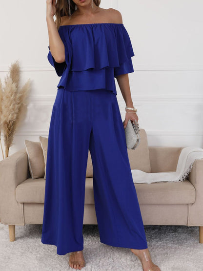 Women's Sets One-Shoulder Ruffle Top & Wide Leg Pants Two Piece Set - Sets - Instastyled | Online Fashion Free Shipping Clothing, Dresses, Tops, Shoes - 30/06/2022 - 40-50 - Bottoms