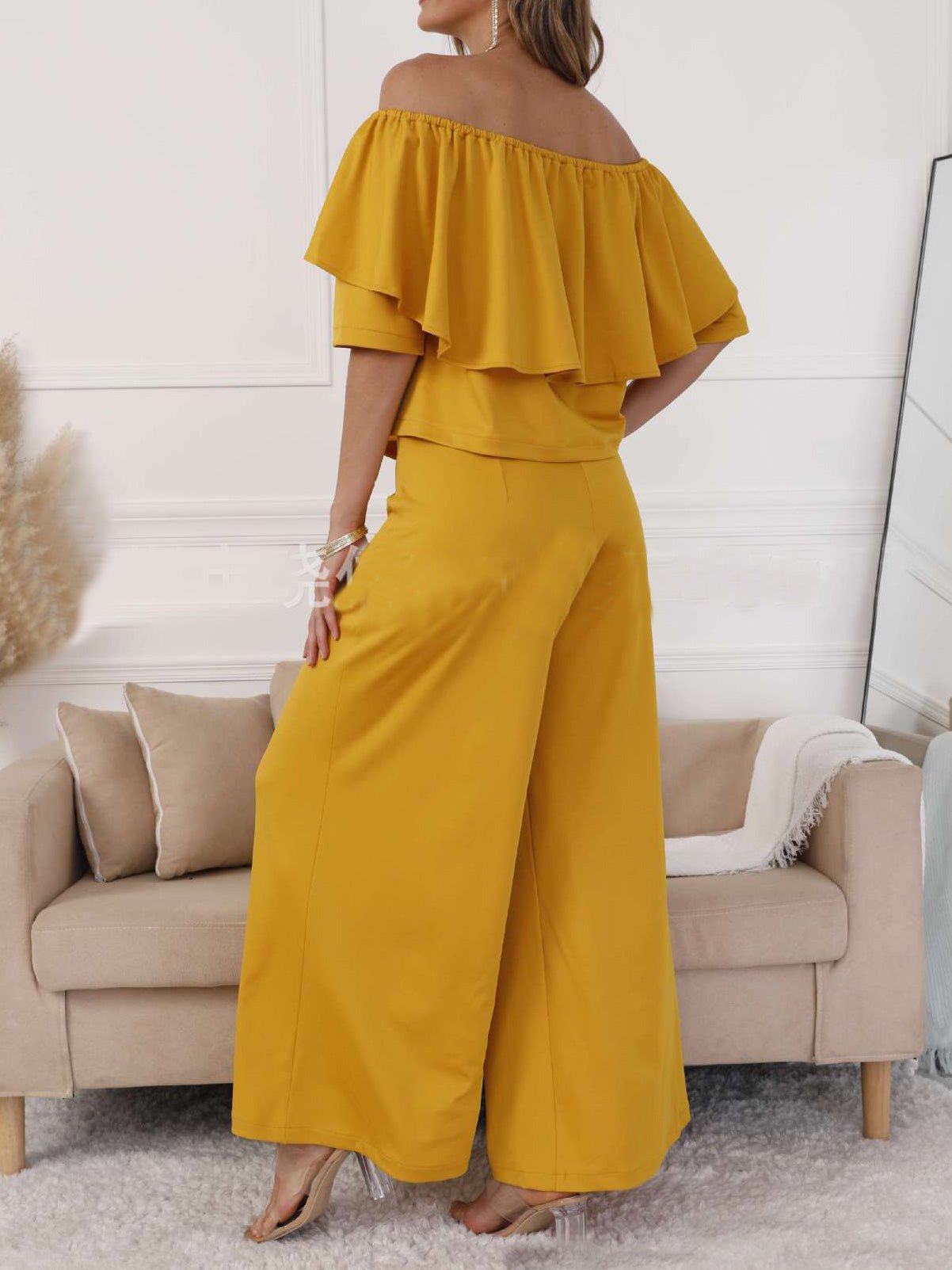 Women's Sets One-Shoulder Ruffle Top & Wide Leg Pants Two Piece Set - Sets - Instastyled | Online Fashion Free Shipping Clothing, Dresses, Tops, Shoes - 30/06/2022 - 40-50 - Bottoms