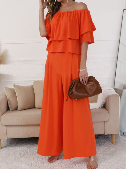 Women's Sets One-Shoulder Ruffle Top & Wide Leg Pants Two Piece Set - Sets - Instastyled | Online Fashion Free Shipping Clothing, Dresses, Tops, Shoes - 30/06/2022 - 40-50 - Bottoms