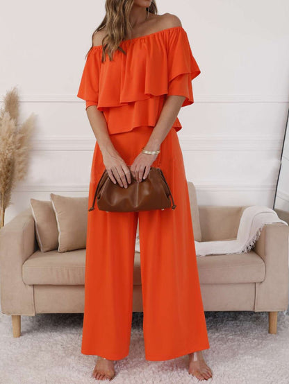 Women's Sets One-Shoulder Ruffle Top & Wide Leg Pants Two Piece Set - Sets - Instastyled | Online Fashion Free Shipping Clothing, Dresses, Tops, Shoes - 30/06/2022 - 40-50 - Bottoms