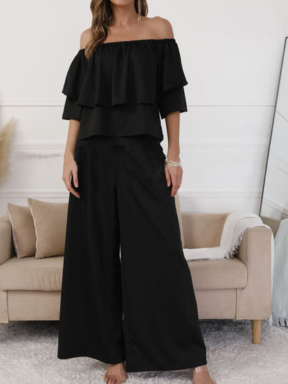 Women's Sets One-Shoulder Ruffle Top & Wide Leg Pants Two Piece Set - Sets - Instastyled | Online Fashion Free Shipping Clothing, Dresses, Tops, Shoes - 30/06/2022 - 40-50 - Bottoms