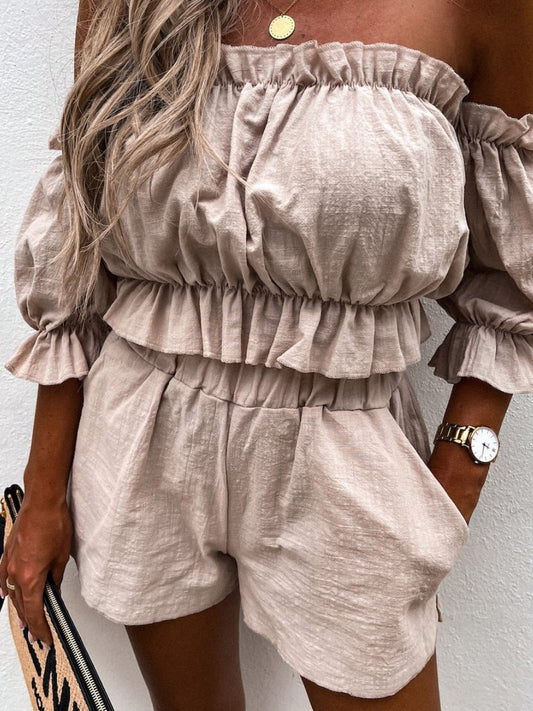 Women's Sets One-Shoulder Short Sleeve Shorts Two Piece Set - Sets - Instastyled | Online Fashion Free Shipping Clothing, Dresses, Tops, Shoes - 21/02/2022 - 30-40 - Bottoms