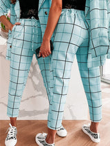 Women's Sets Plaid Double-Breasted Blazers & Trousers Two-Piece Suit - Sets - Instastyled | Online Fashion Free Shipping Clothing, Dresses, Tops, Shoes - 28/12/2021 - Bottoms - color-apricot