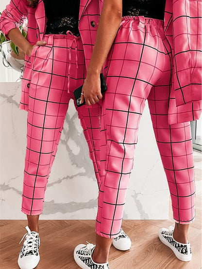 Women's Sets Plaid Double-Breasted Blazers & Trousers Two-Piece Suit - Sets - Instastyled | Online Fashion Free Shipping Clothing, Dresses, Tops, Shoes - 28/12/2021 - Bottoms - color-apricot