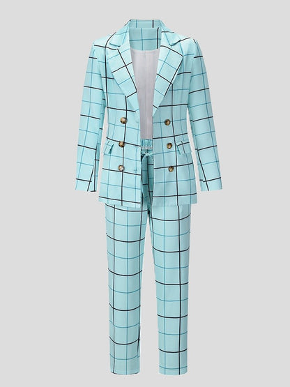 Women's Sets Plaid Double-Breasted Blazers & Trousers Two-Piece Suit - Sets - Instastyled | Online Fashion Free Shipping Clothing, Dresses, Tops, Shoes - 28/12/2021 - Bottoms - color-apricot