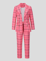 Women's Sets Plaid Double-Breasted Blazers & Trousers Two-Piece Suit - Sets - Instastyled | Online Fashion Free Shipping Clothing, Dresses, Tops, Shoes - 28/12/2021 - Bottoms - color-apricot