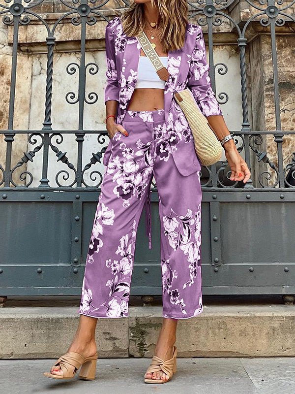 Women's Sets Printed 3/4 Sleeve Blazers & 9/10 Pants Two-Piece Set - Sets - Instastyled | Online Fashion Free Shipping Clothing, Dresses, Tops, Shoes - 23/06/2022 - Bottoms - color-black
